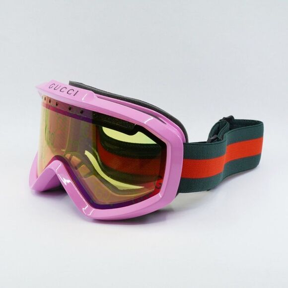 Gucci GG1210S 004 Sunglasses Ski Goggles Mask Pink Shield Frame, Yellow Lenses - Picture 4 of 14